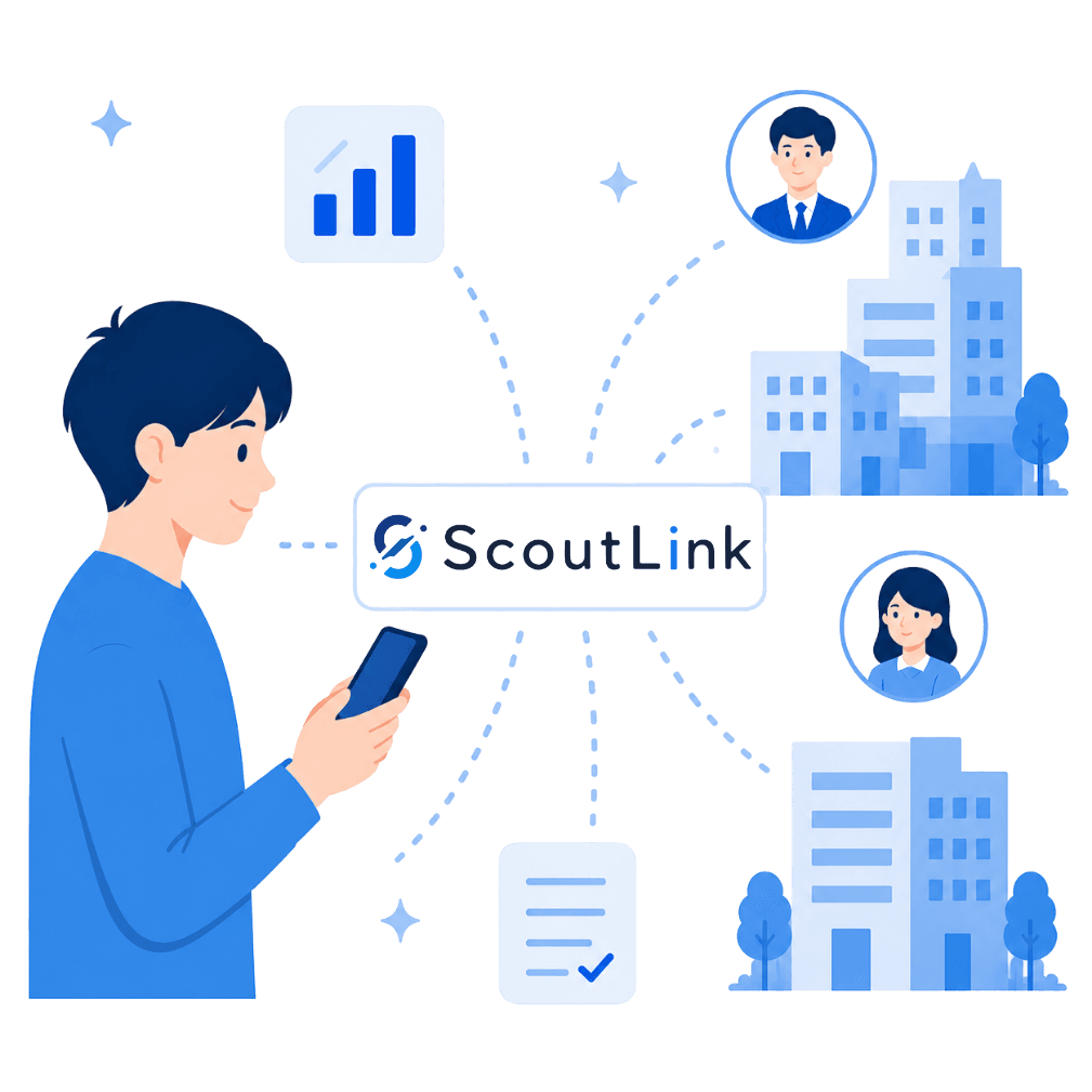 ScoutLink を使う学生と、つながる企業のイメージ
